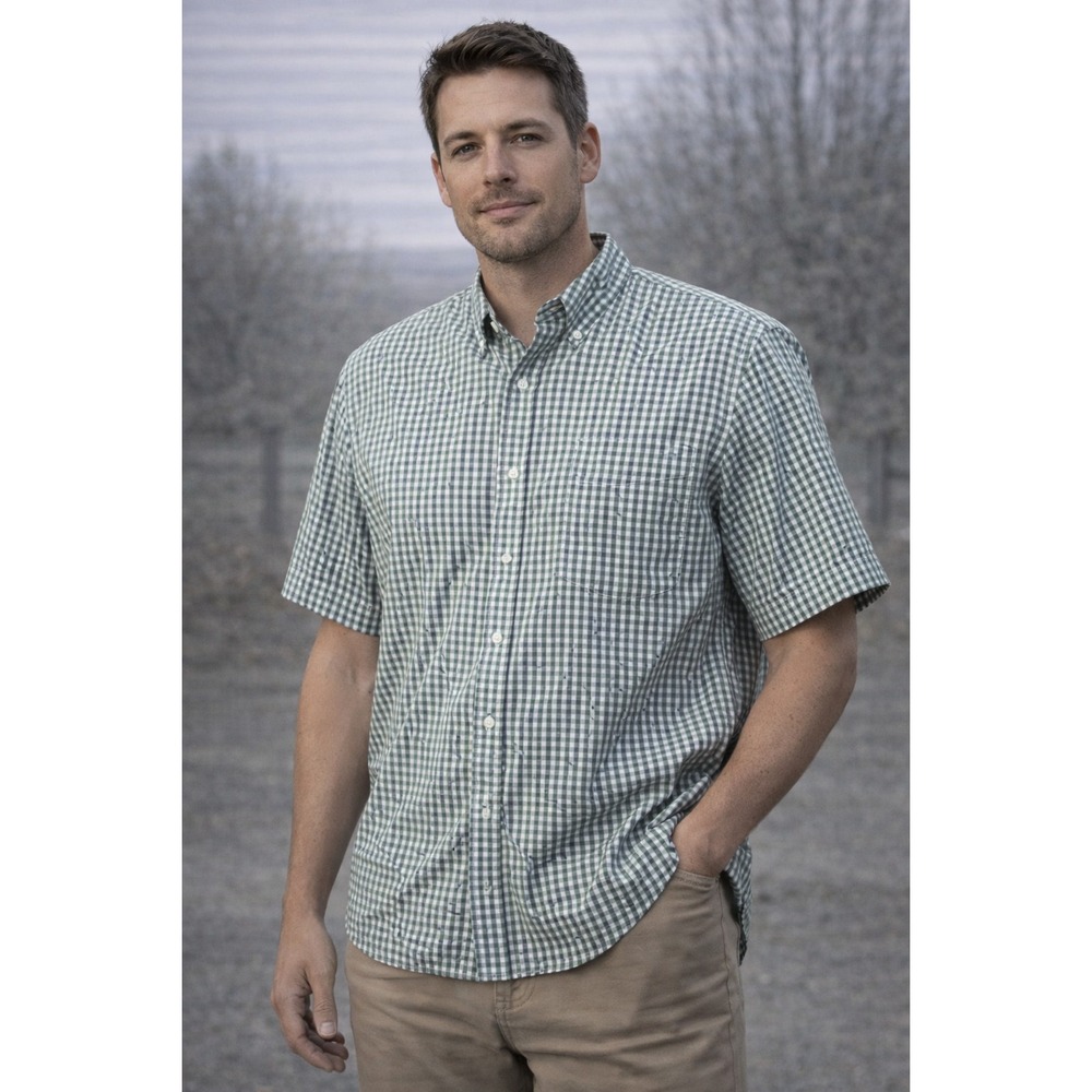 L.L. BEAN Seersucker Shirt Blue Gingham Button Down Men's L Tall